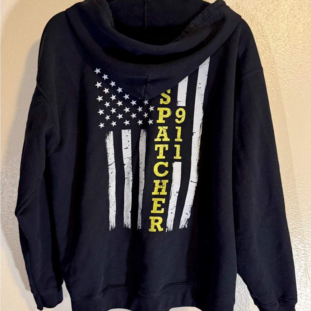 Black Hoodie with American Flag and Dispatcher 911 Design